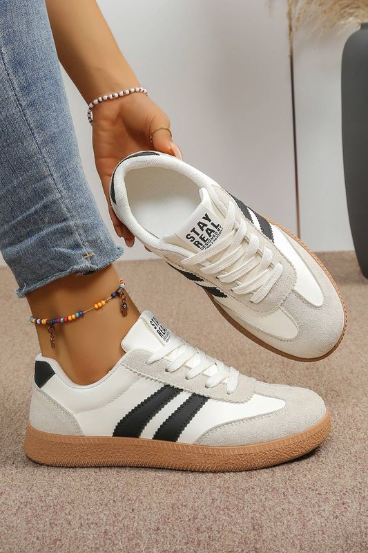 LDC Varsity Color Block Patchwork PU Leather Lace Up Shoes: White