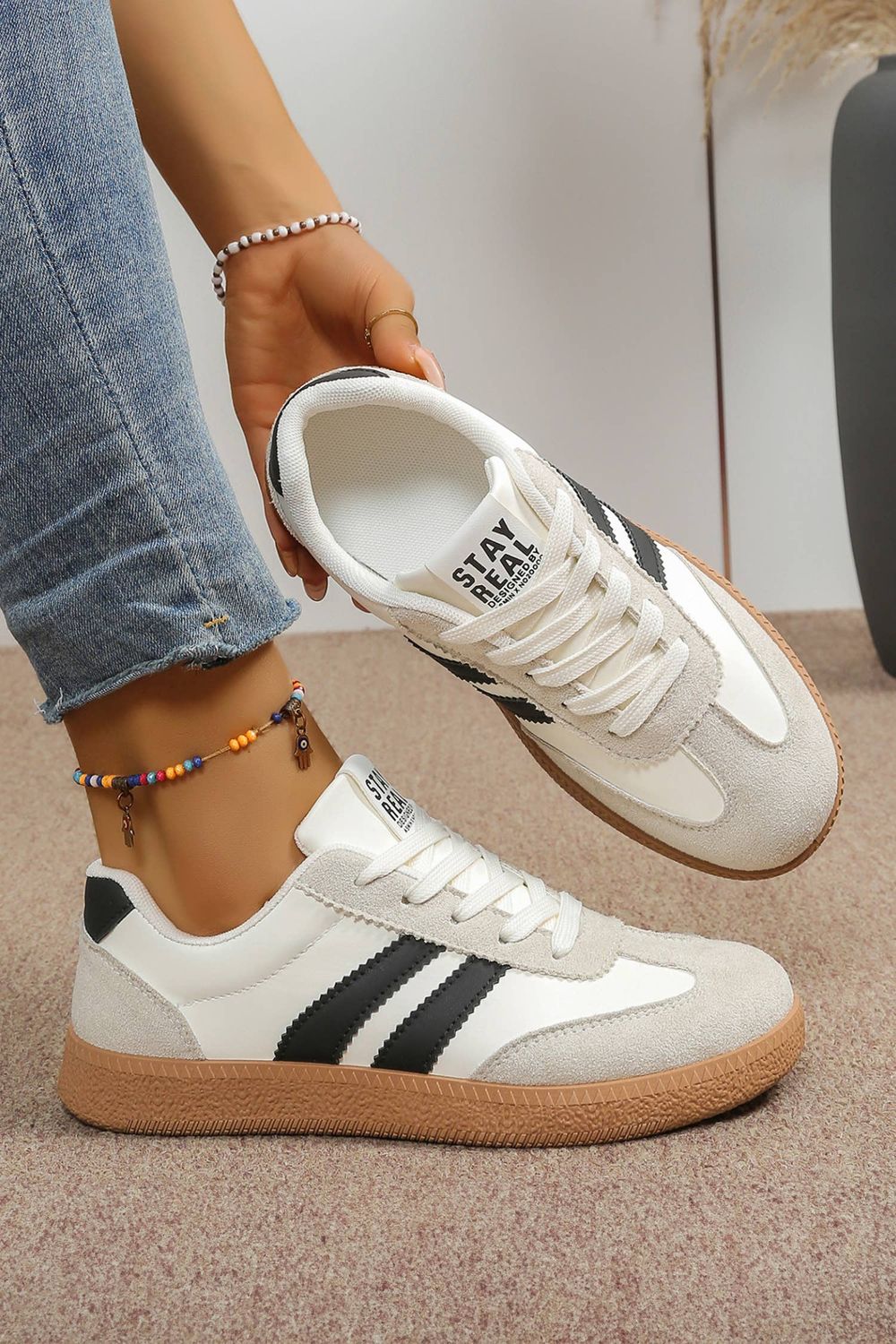 LDC Varsity Color Block Patchwork PU Leather Lace Up Shoes: White, Size: 8