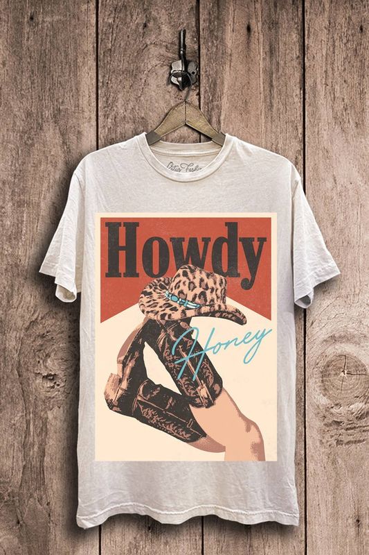 Howdy Honey Graphic Top: Off White Mineral Wash