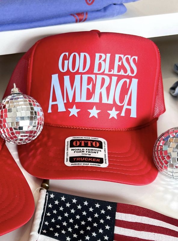 America USA July Fourth Trucker Hats: God Bless America