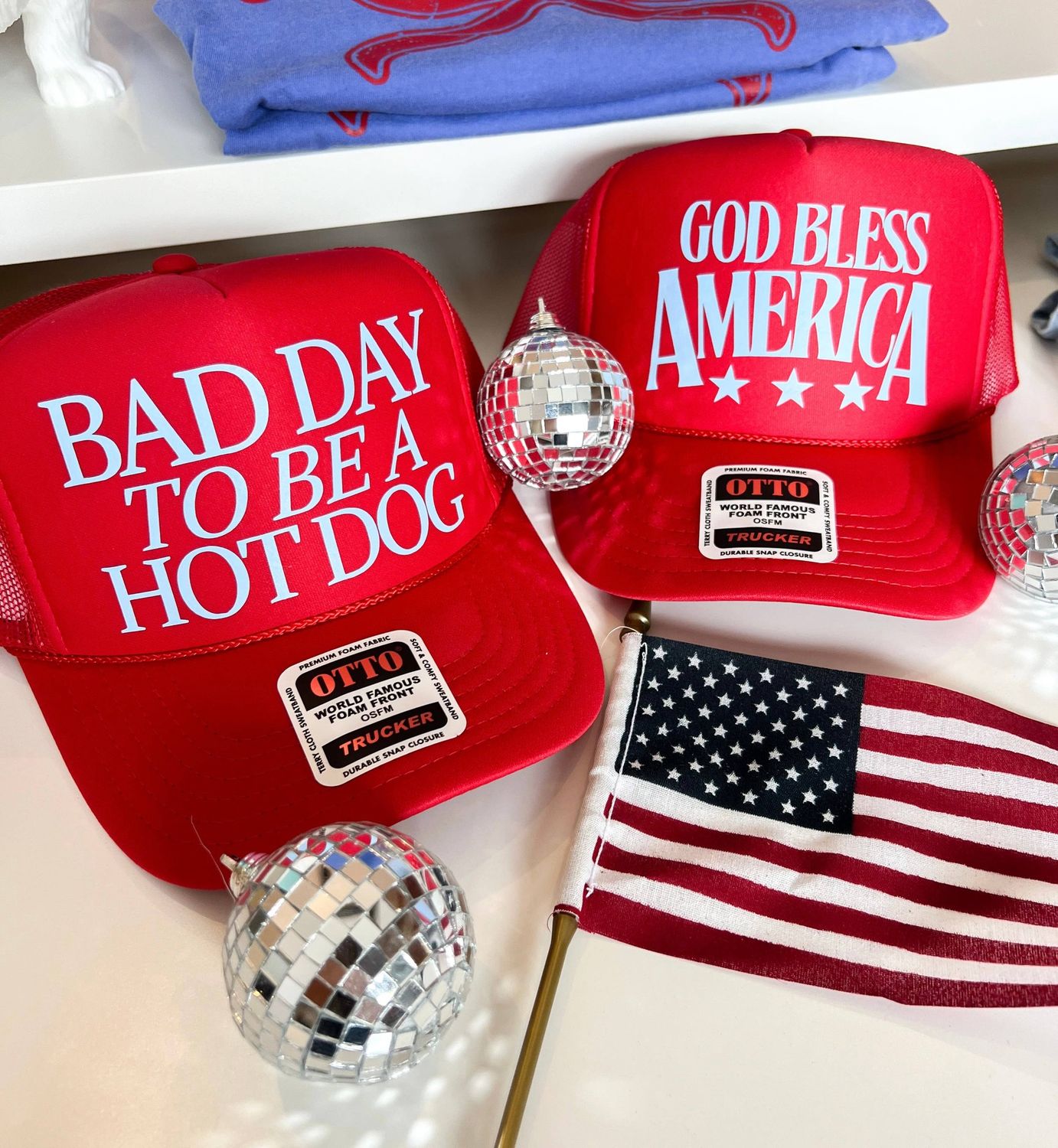 America USA July Fourth Trucker Hats: Bad Day to be a Hot Dog