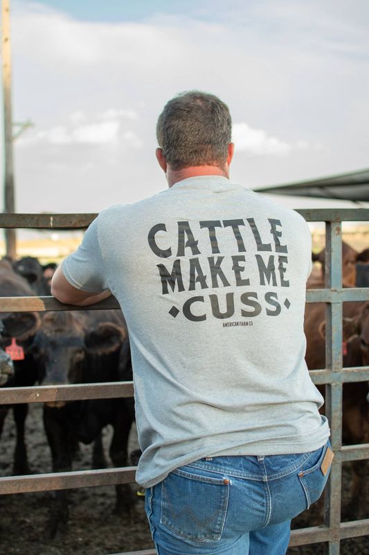 Western 'Cattle Make Me Cuss' Grey Graphic Tee
