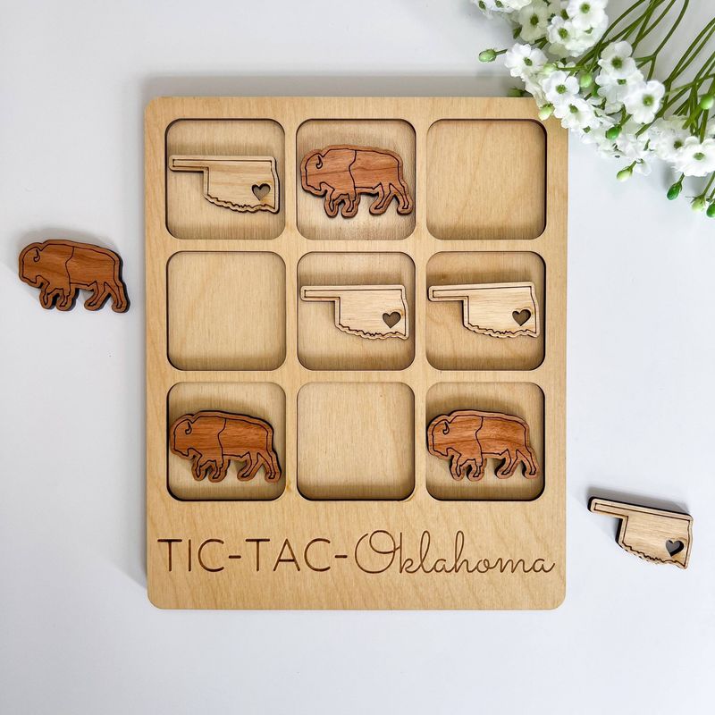 Oklahoma TicTacToe | Okie Gift Shop | Wooden Tic Tac Toe: Standard / Oklahoma + Buffalo
