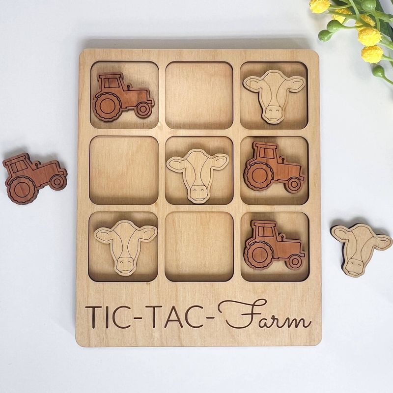 Farm Tic Tac Toe | Country Shop | Farm Game | Farm Toy: Standard / Cow + Tractor