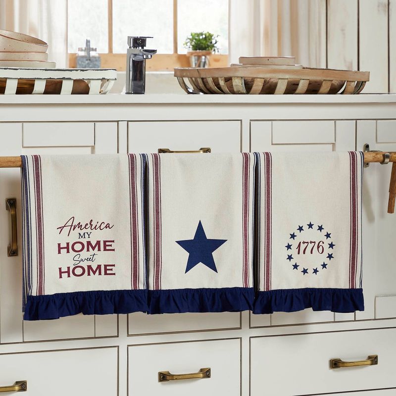 Americana Ruffled Tea Towels Set of 3 16x28 Patriotic