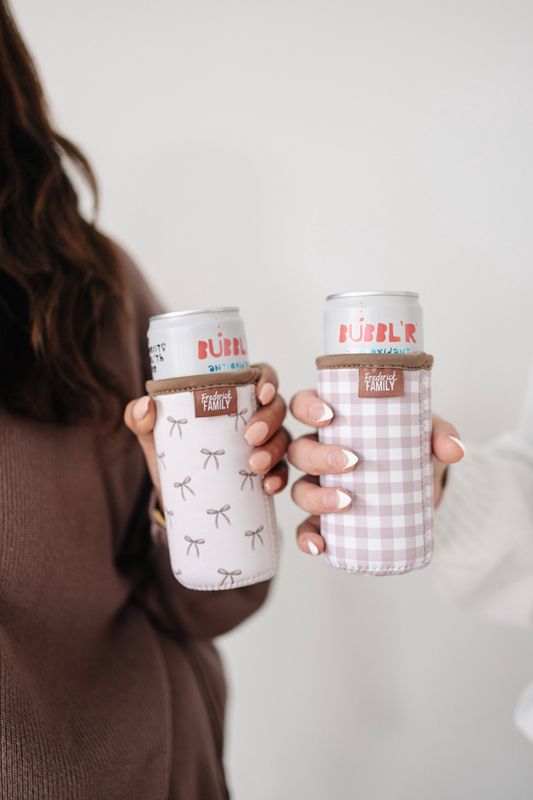 Slim Can Drink Sleeves- Reusable Neoprene Coolers with Aesthetic Patterns, 12oz Skinny Can Holder for Seltzer Energy Drinks: 4 black bow