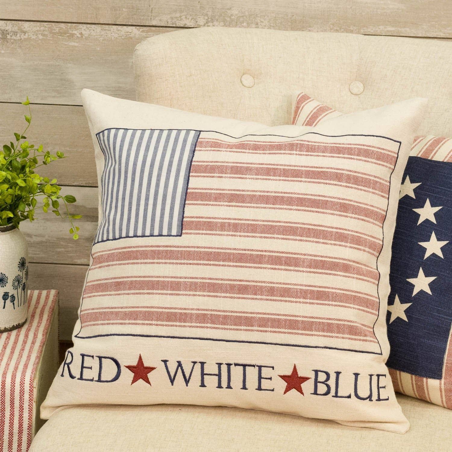 Market Place Red Flag Patch Pillow Cover 20Lx20W