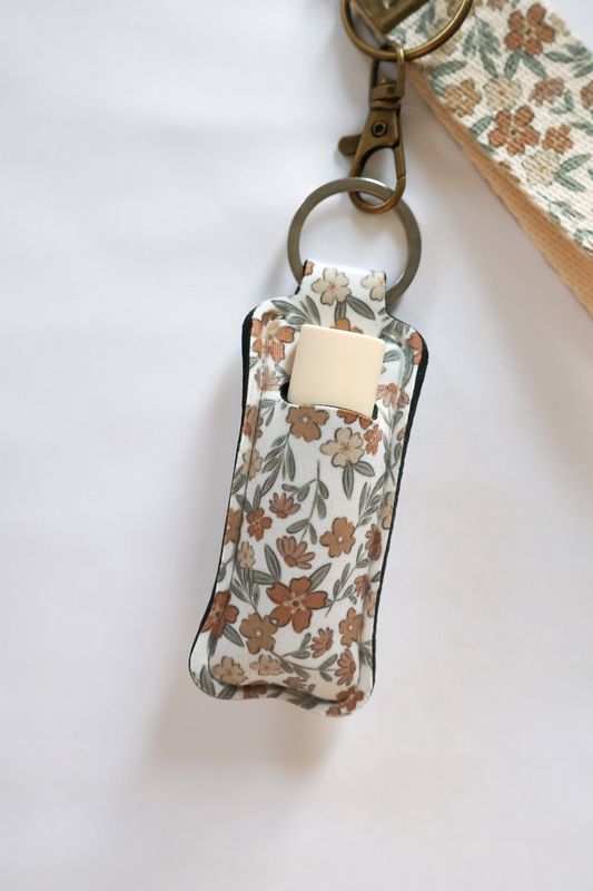 Chapstick Holder Keychain, Lip Balm &amp; Stick Holder Keychain: 18 black tan flower