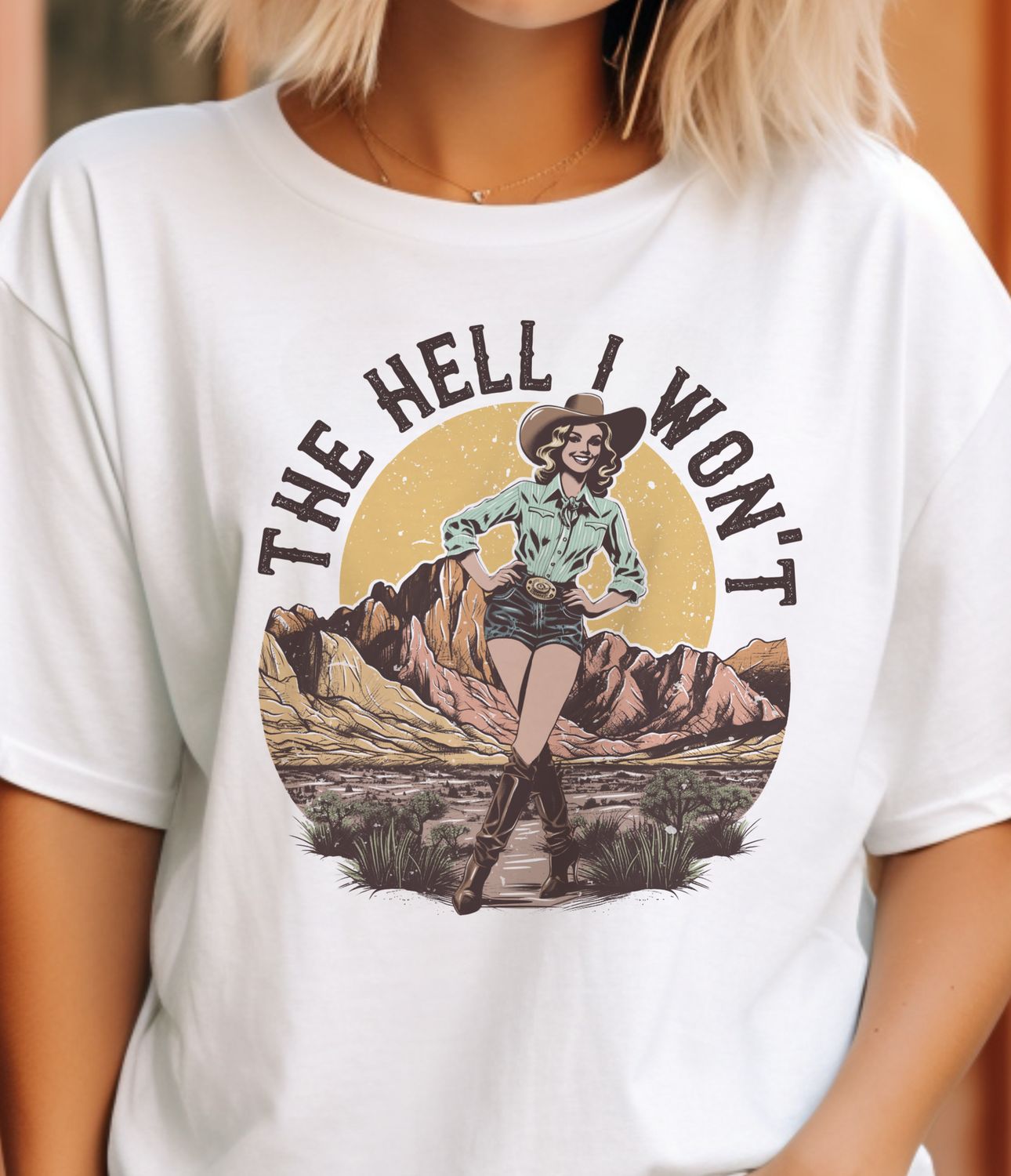 Retro Western The Hell I Won't Country Graphic Tee: White, Size: Small