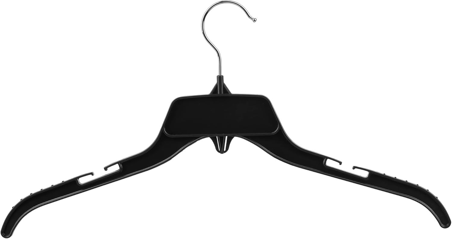 Black Plastic Clothes Hangers with Hook &amp; Notches - 100 Pack