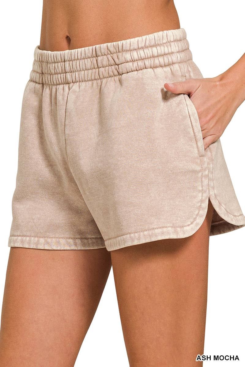`Fleece Shorts Acid Wash &amp; Solid: ASH MOCHA-180958, Size: Small