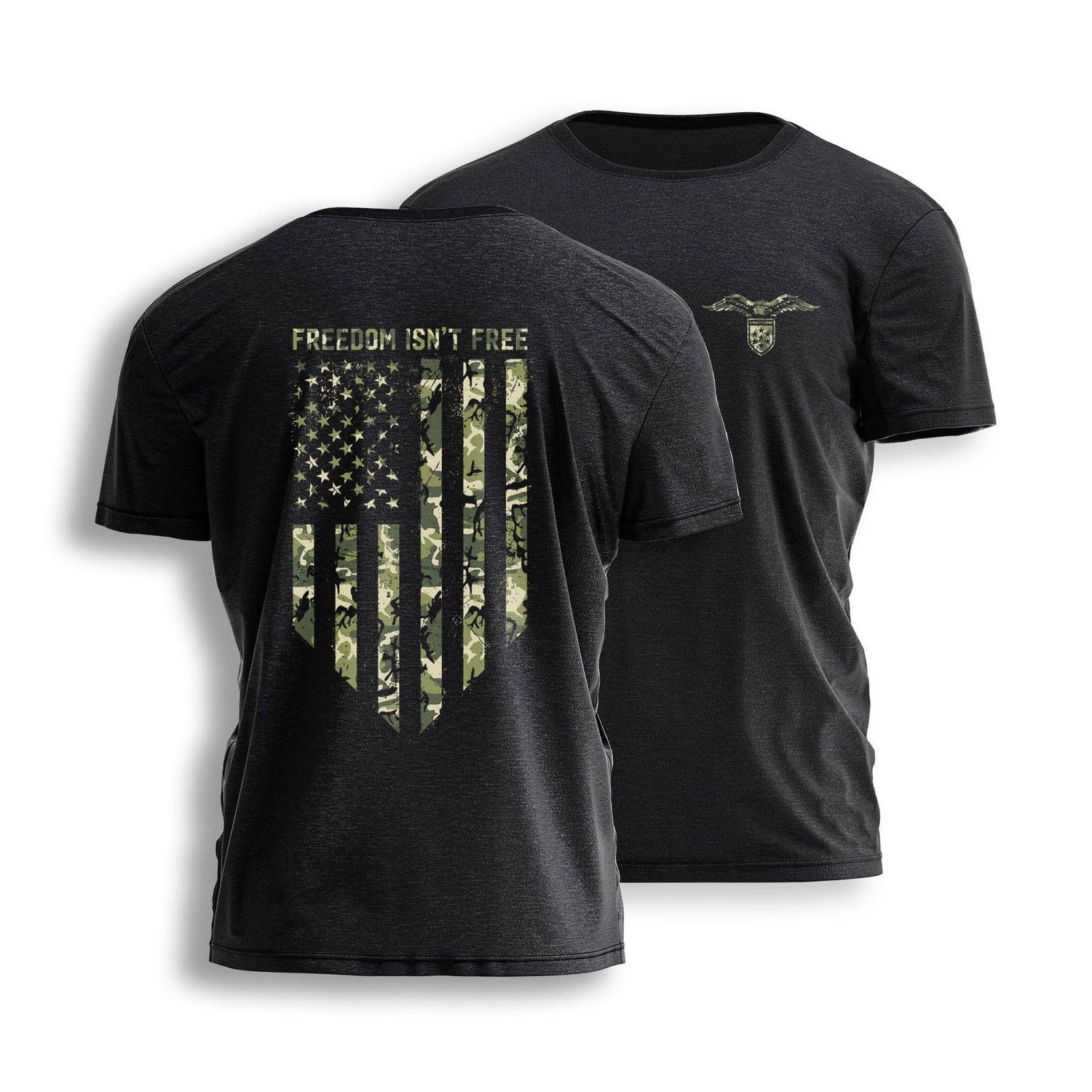 FREEDOM ISN'T FREE CAMO Flag Tee 8804: Black / XL