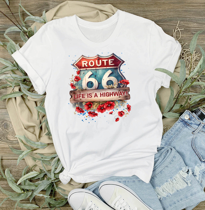 Route 66 Life is a Highway  T-Shirt: White