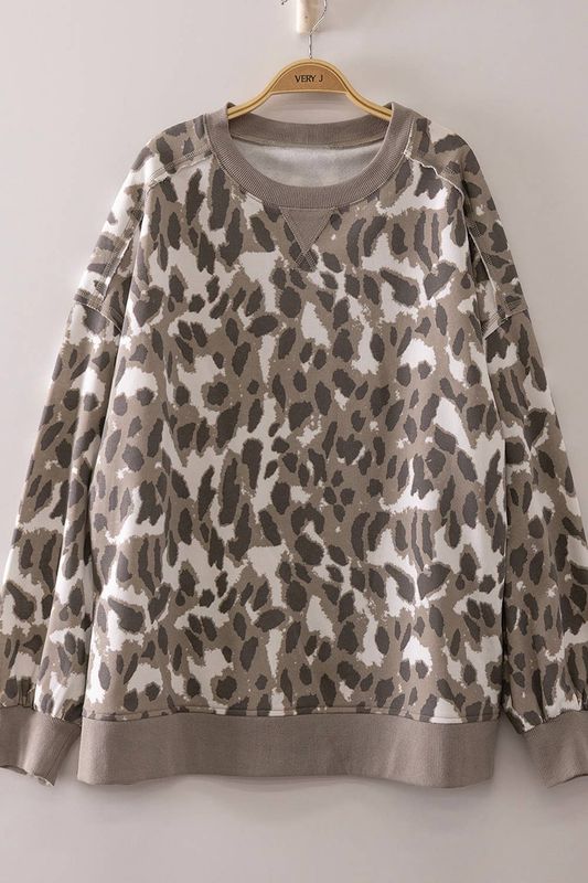 NT12770-Printed Crew Neck Sweatshirt: GRAY ABSTRACT SPOT