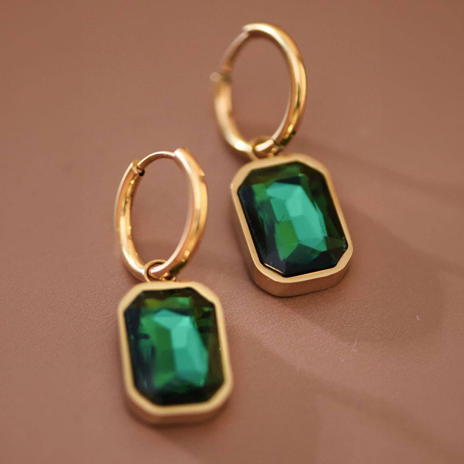 18K Gold Plated Waterproof Stainless Steel Drop Earrings - 7695: S0OX3T7695 Green