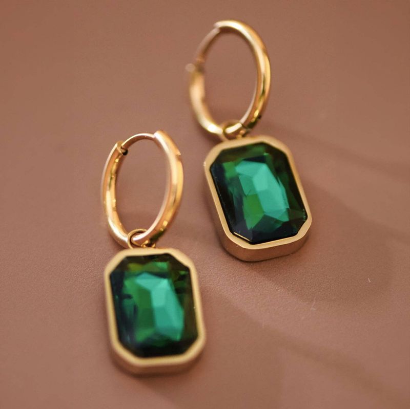 18K Gold Plated Waterproof Stainless Steel Drop Earrings - 7695: S0OX3T7695 Green
