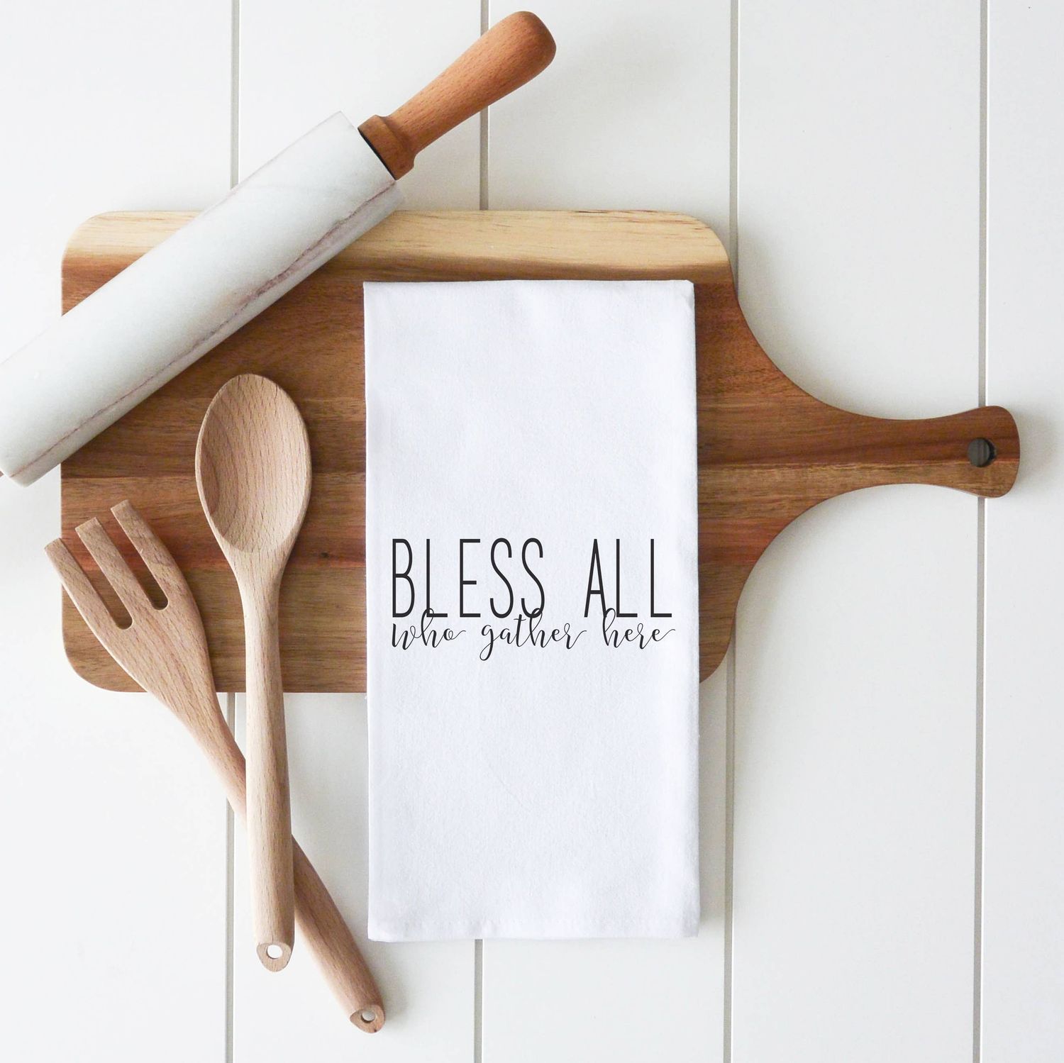 Bless All Tea Towel: White