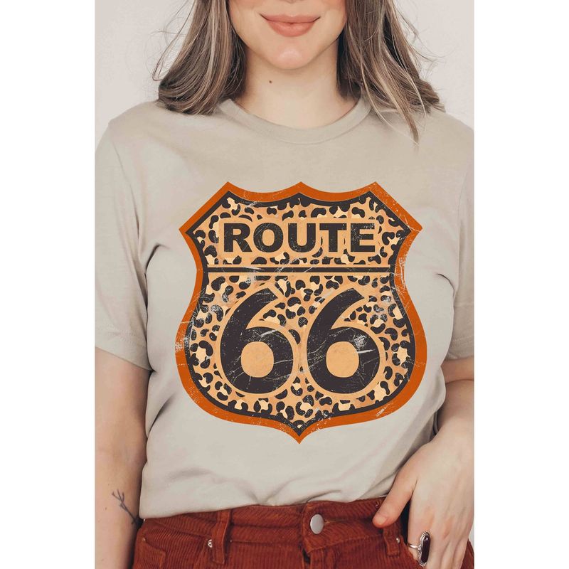 LEOPARD ROUTE 66 Graphic Tee: TAN