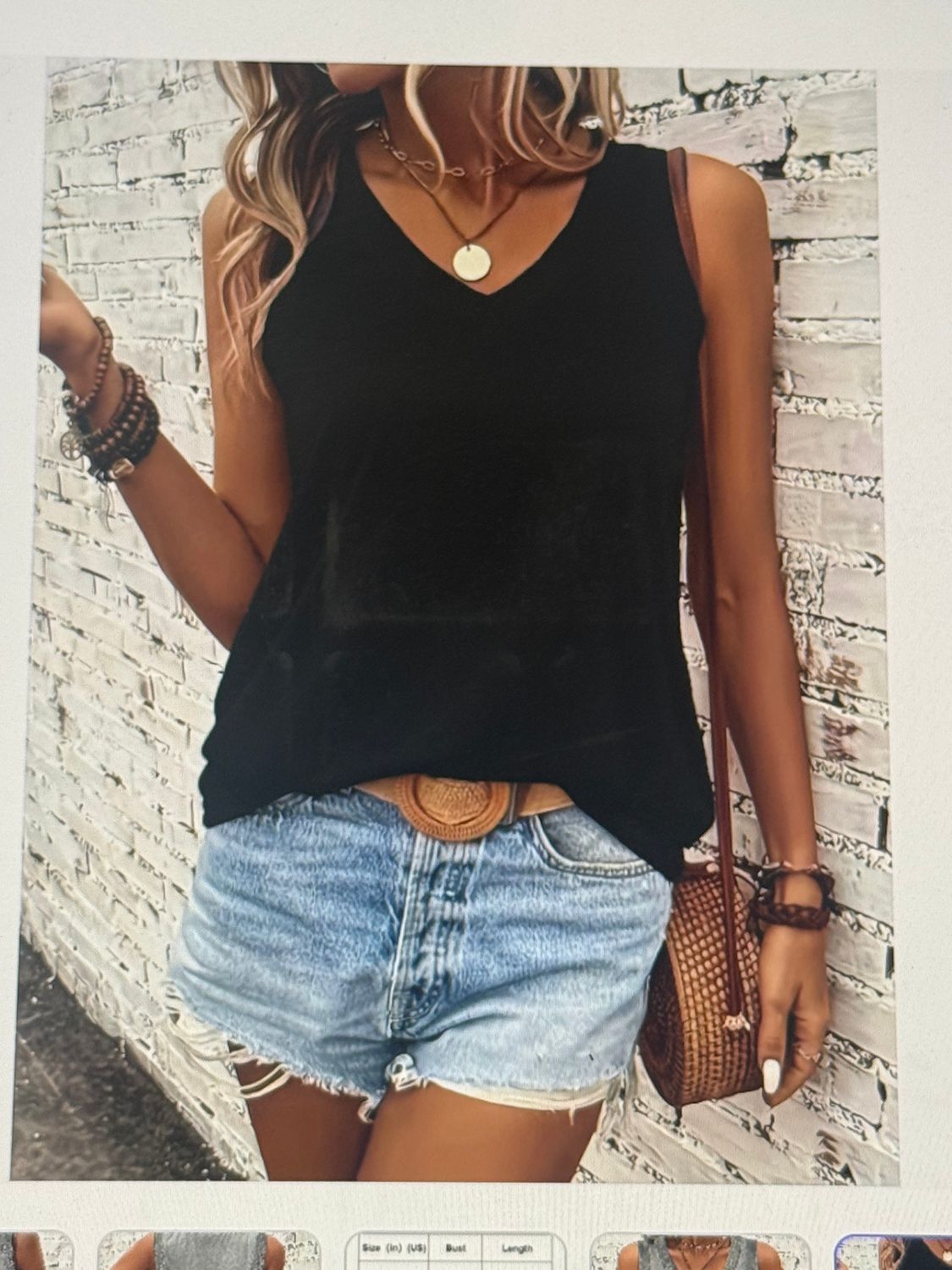 Loose V-neck Sleeveless Top: Black, Size: Small