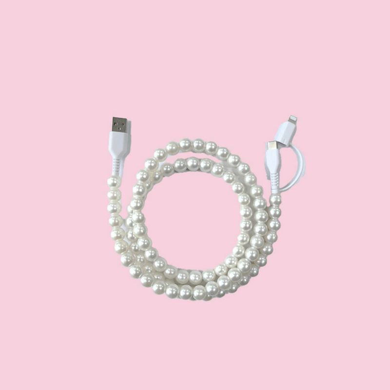 Beaded Data Cable 2 in 1 type-c to ip15: White