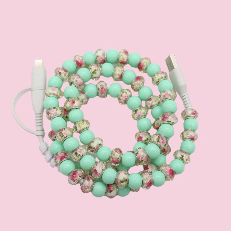 Beaded Data Cable 2 in 1 type-c to ip15: Mint green floral
