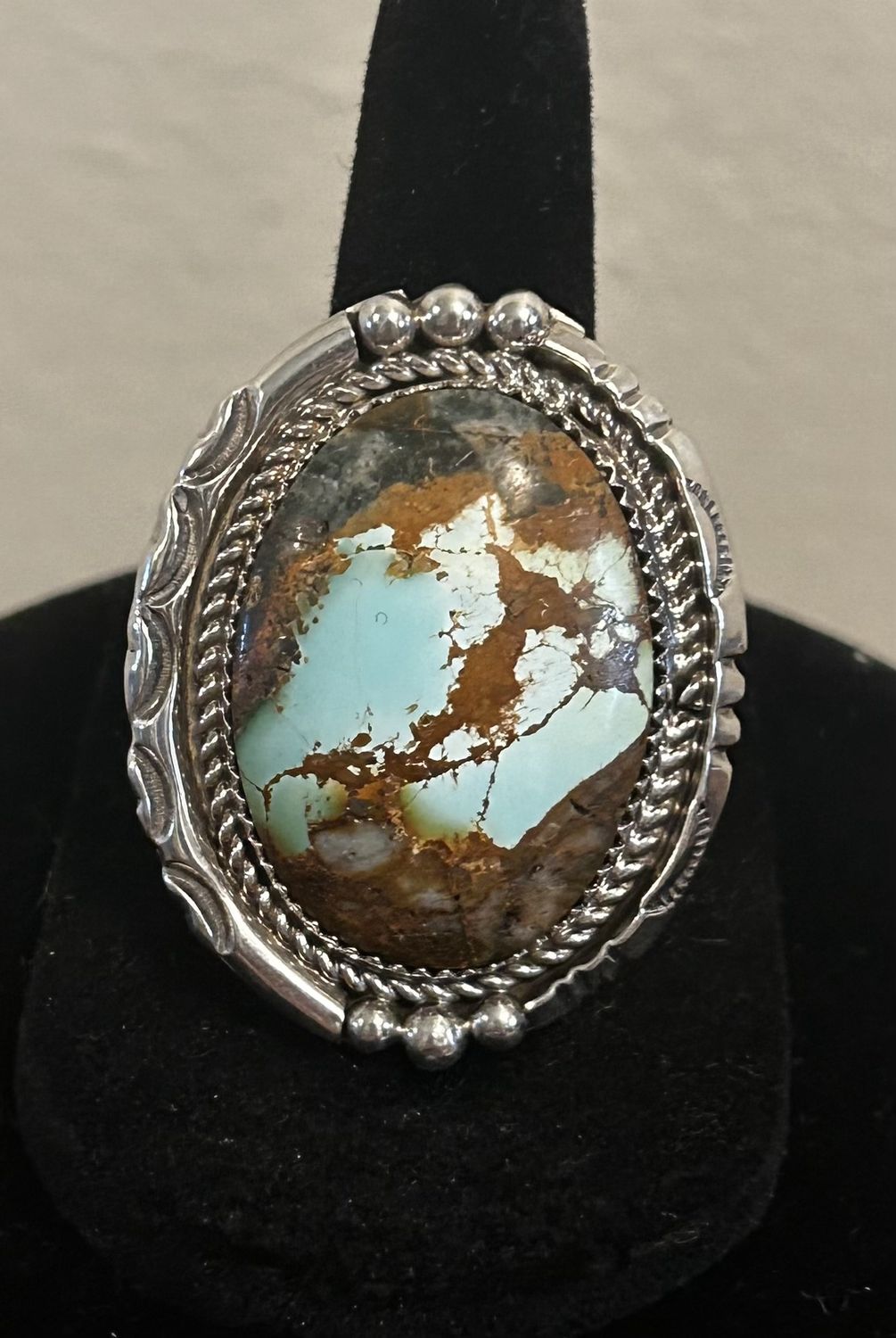 Large Royston stone and Sterling ring. Signed A Johnson. Size 7. $175.00
