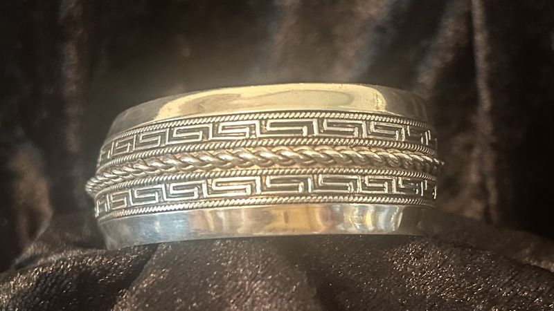 Sterling Cuff with Greek key and rope design.