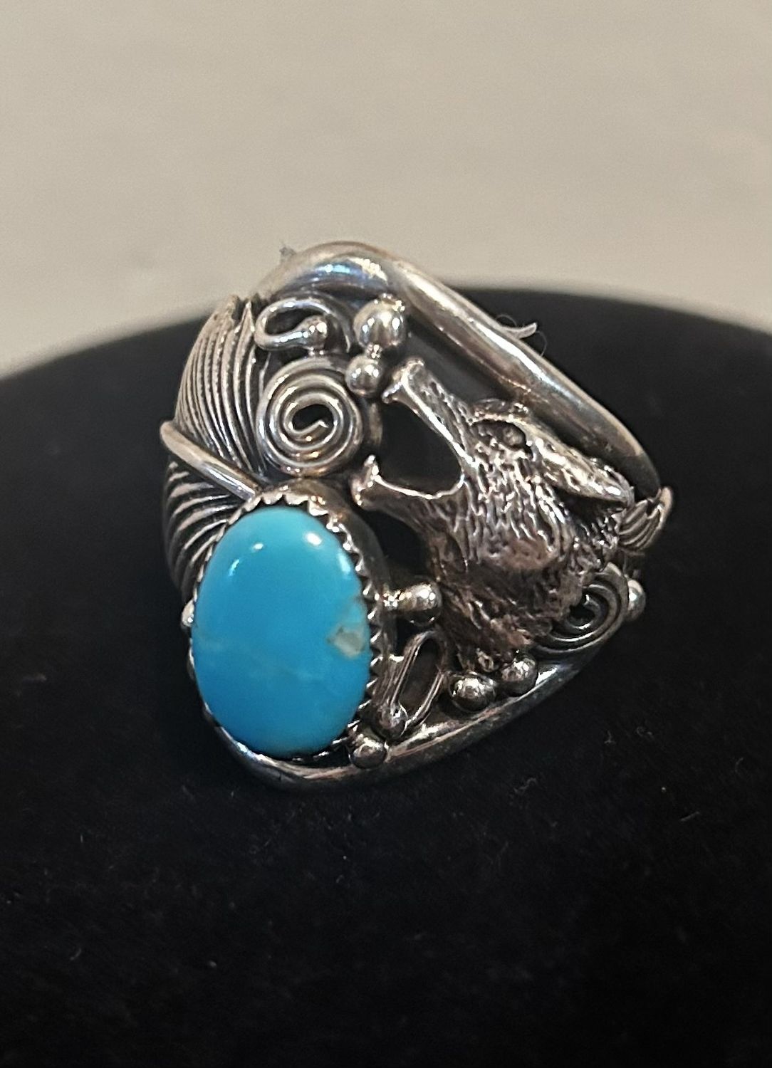Native, Darrell Morgan, Kingman Wolf and Turquoise Ring.