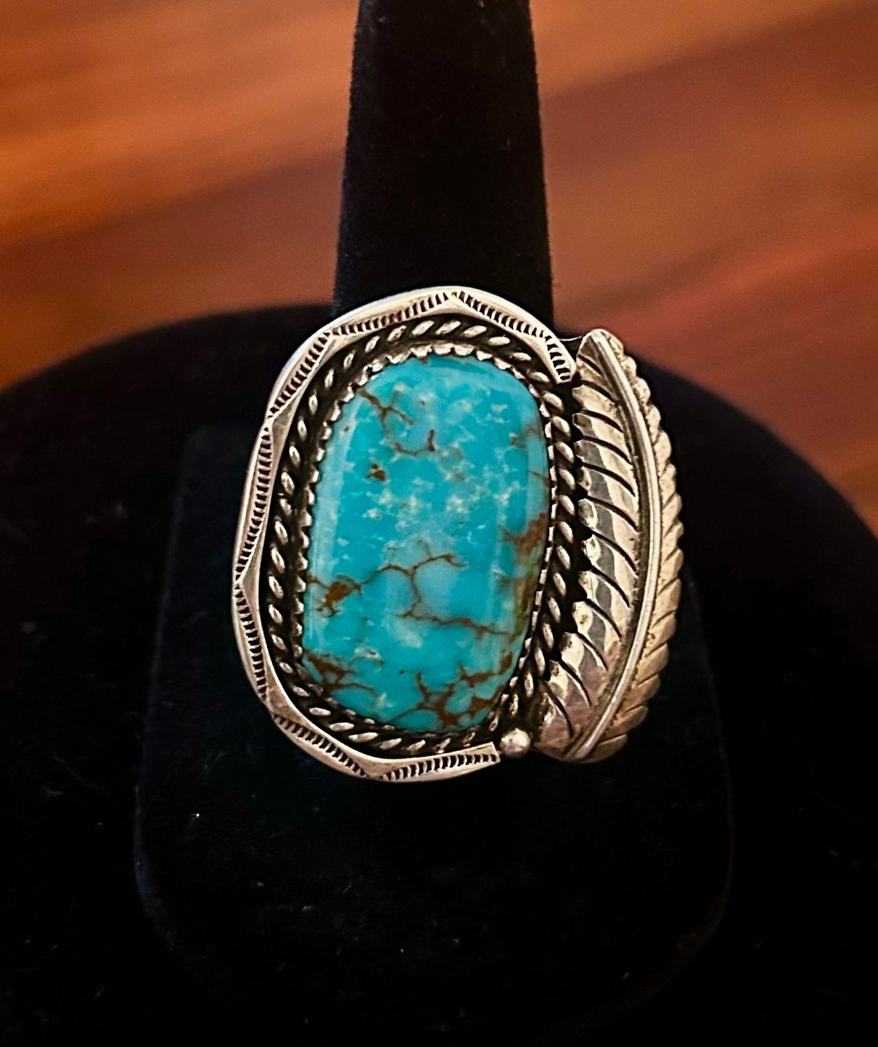 Native made, etch signed Payne &amp; Fields. Vintage Sterling and Kingman ring.