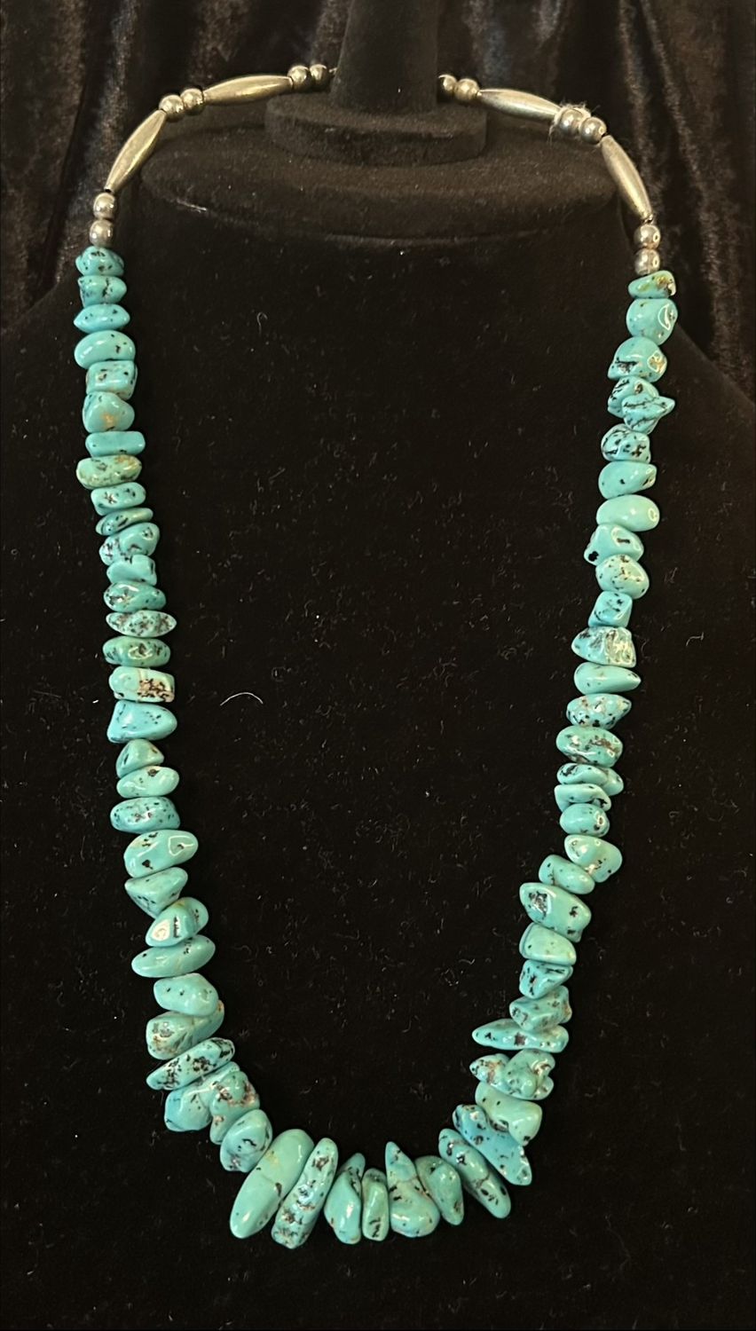 20” Turquoise graduated chunk necklace with sterling beads
