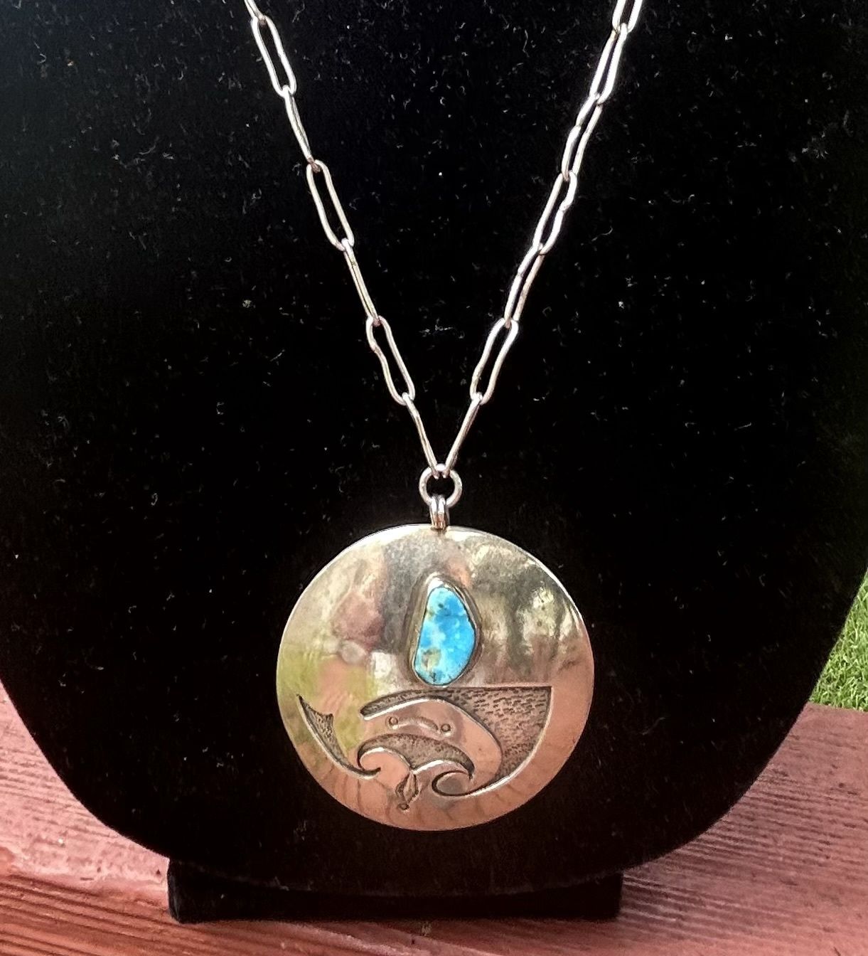 Sterling native 3” station pendant with turquoise on a 24
