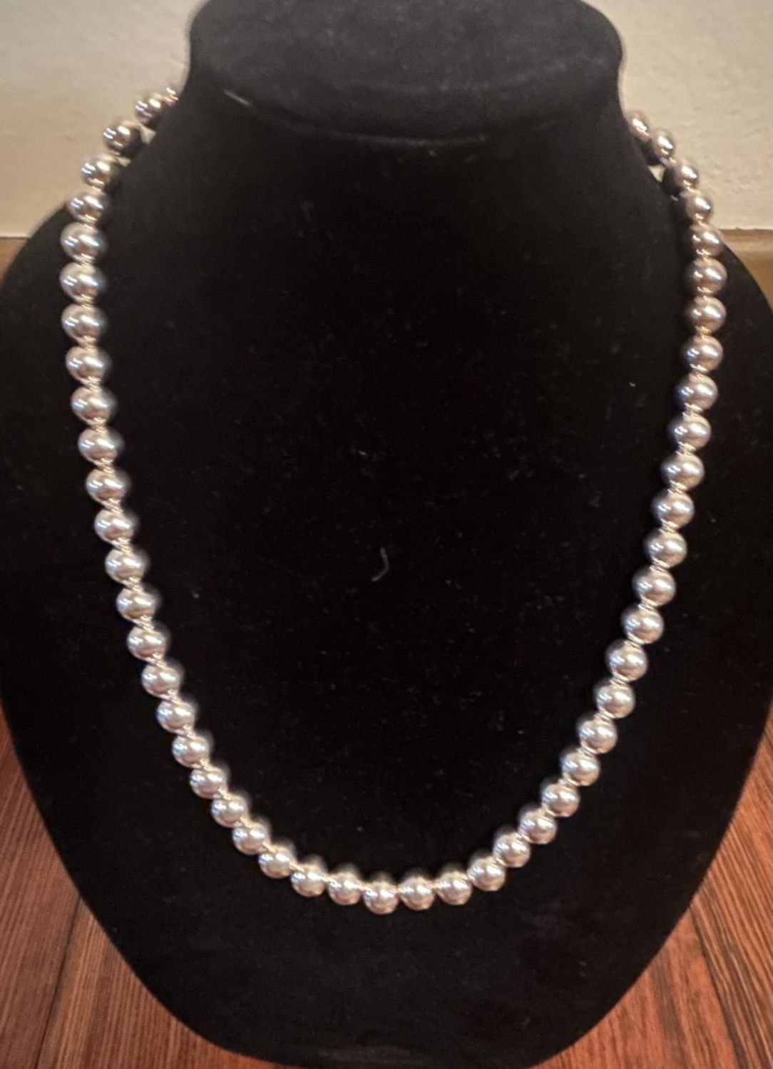 24” Sterling Ball Necklace strung on a chain with a lobster clasp marked .925