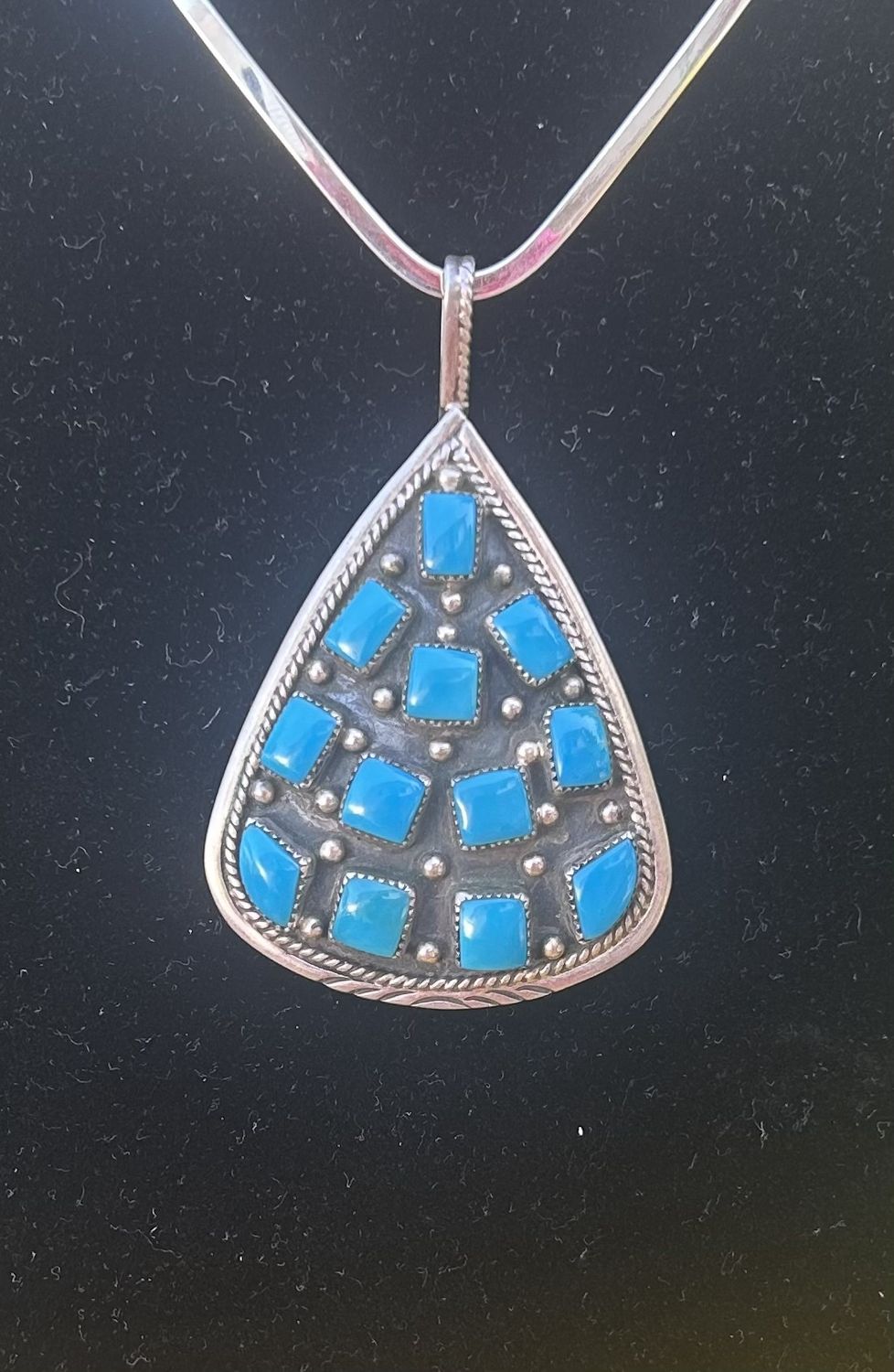 Native signed W R sterling, Kingman cluster pendant