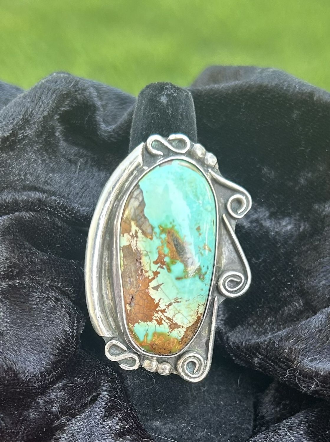 Native, Large Sterling and Royston Turquoise Ring