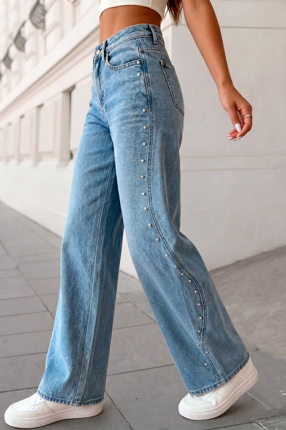 Rivet Detail Pockets Regular Fit Jeans  Dusk Blue, Size: 4