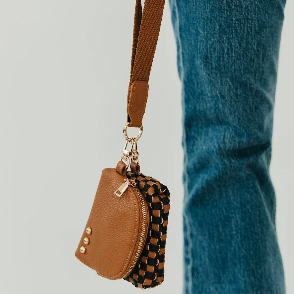 Wonderlust Woven Dual Pouch Wristlet: Coffee Checkered