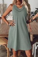 Grass Green Solid Color Lace Detail V Neck Sleeveless Shift Mini Dress - Grass Green, Size: Small