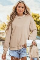 Apricot Oversize Drop Shoulder Reversible Mock Neck Sweatshirt - Apricot