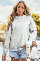 Light Grey Oversize Drop Shoulder Reversible Mock Neck Sweatshirt - Light Grey, Size: Small