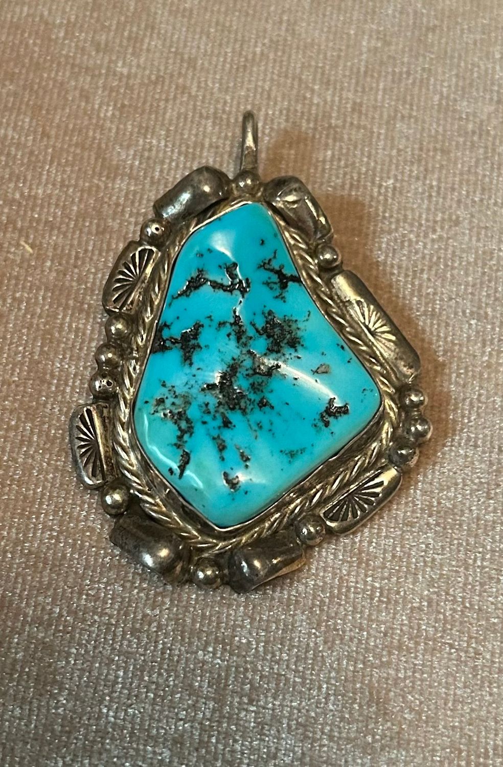 Native, C Issacs.  Kingman and Sterling Shepherds Hook pendant
