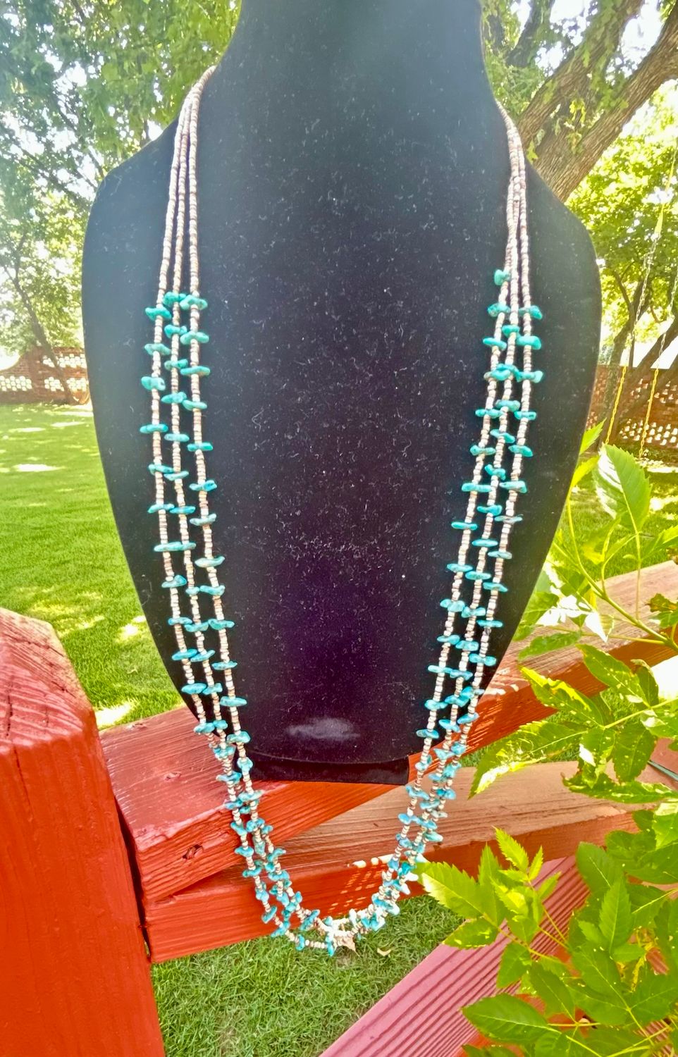 Native Turquoise and Heshi, 38”, 3 Strand Necklace