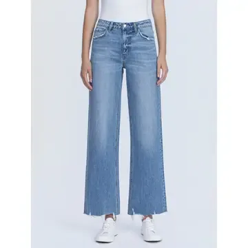 High Rise Clean Cut Hem W Destruction Wide Jeans, Size: 24