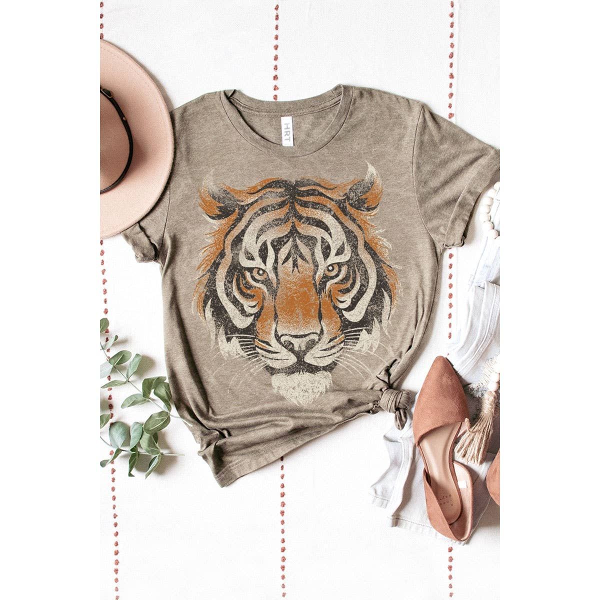 TIGER BIG FACE MINERAL GRAPHIC TEE: Mineral Taupe, Size: Small