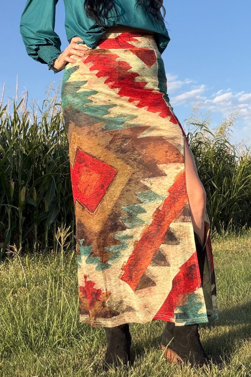 Aztec Sundown Slit Skirt/THE RITZ, Size: S