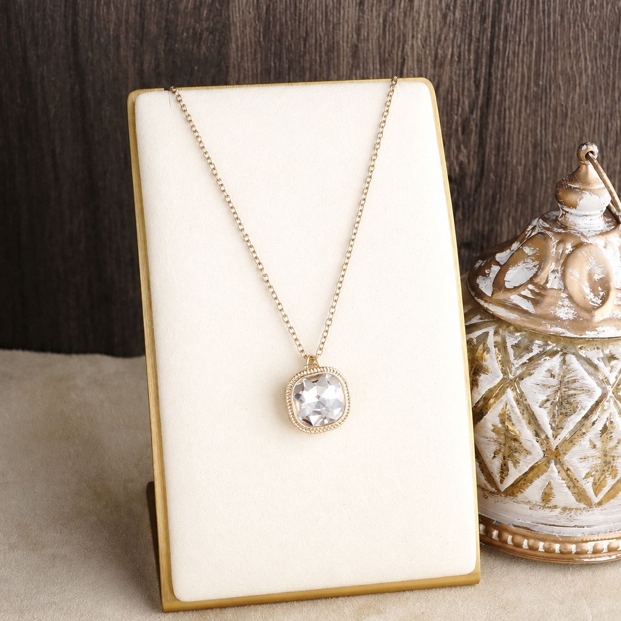 Glass Crystal Pendant Necklace – Color Pop Gem, Colour: Clear