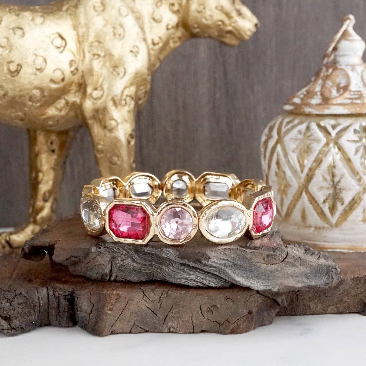 Radiant Array – Statement Stretchy Gem Bangle: Pinks, Colour: Pink