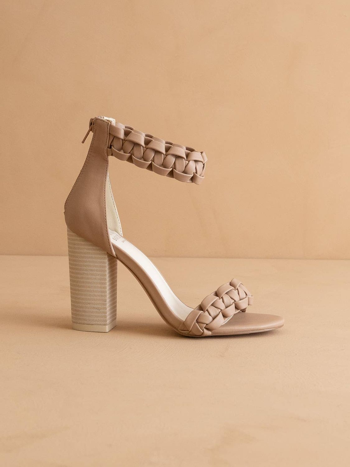 The Melody Dusty Nude | Braided Two Band Block Fall Heel: Dusty Nude, Size: 6