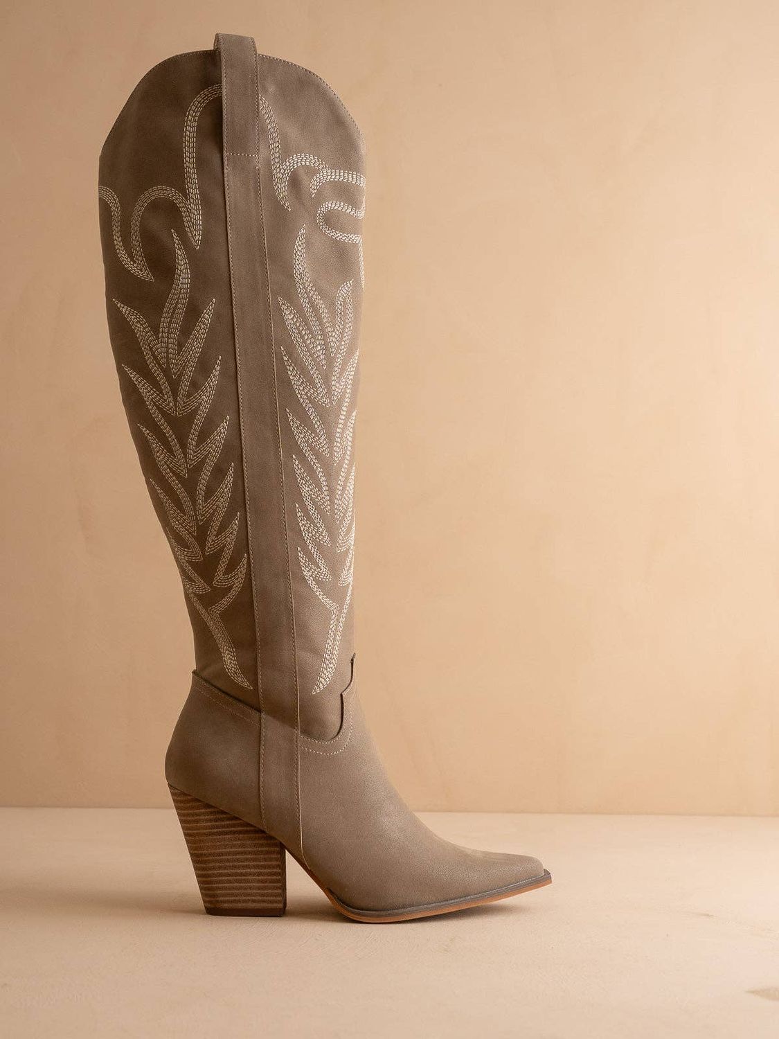 The Bronco | Dark Taupe Knee High Embroidered Fall Boot: DARK TAUPE, Size: 6