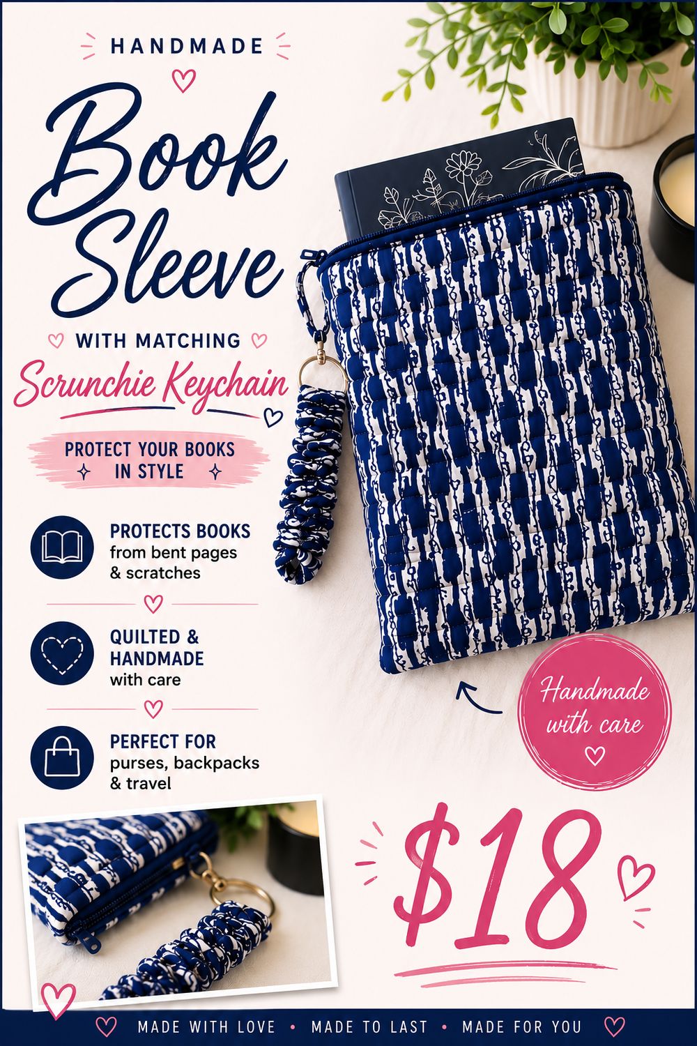 Book Sleeve with Scrunchie Key Chain