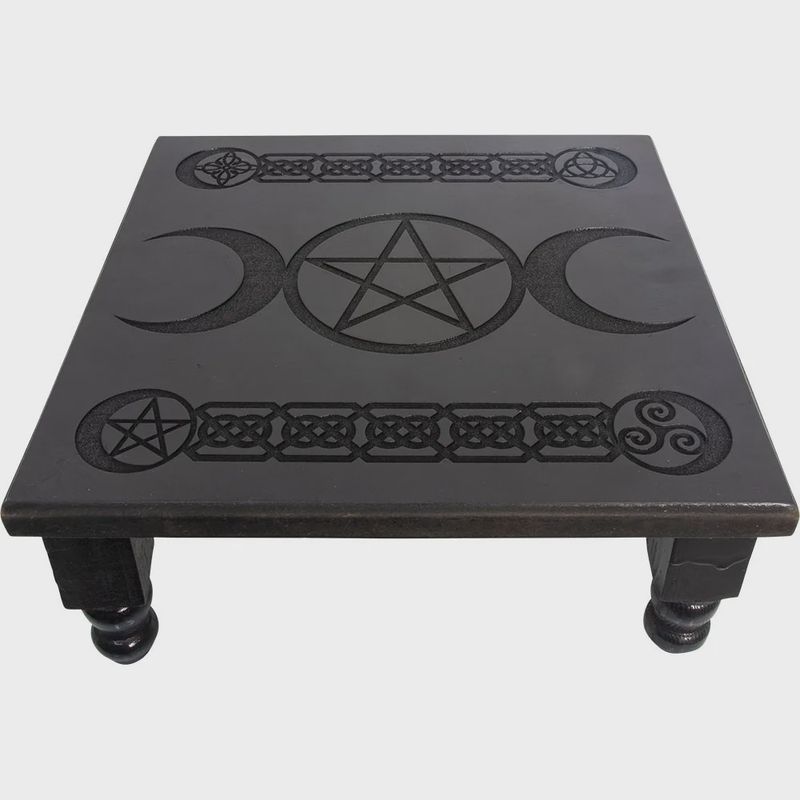 Altar Table-Wood-Triple Moon Pentacle-Black